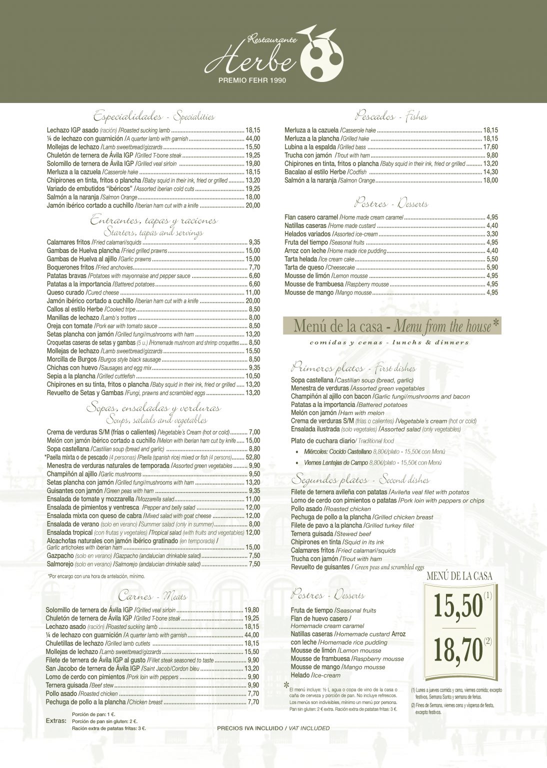 Restaurante Herbe Carta Restaurante y Terraza